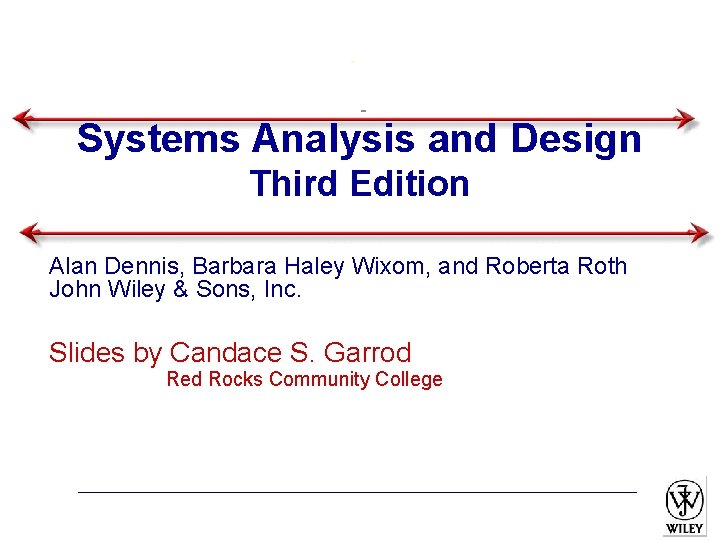 Systems Analysis and Design Third Edition Alan Dennis, Barbara Haley Wixom, and Roberta Roth