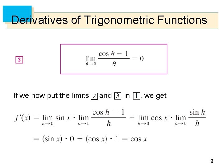 Derivatives of Trigonometric Functions If we now put the limits and in we get