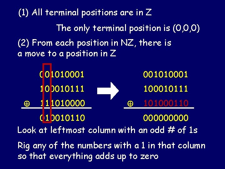 (1) All terminal positions are in Z The only terminal position is (0, 0, (1) All terminal positions are in Z The only terminal position is (0, 0,