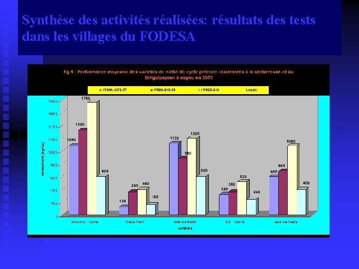 Synthèse des activités réalisées: résultats des tests dans les villages du FODESA 