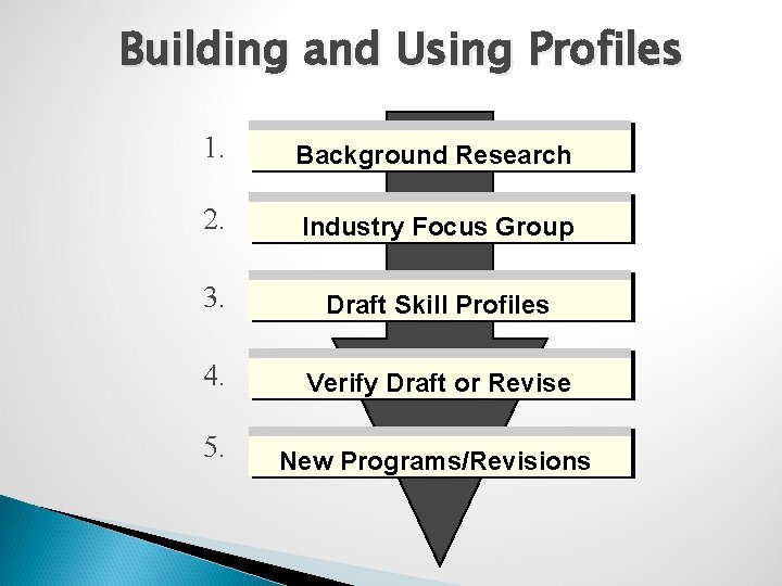 Building and Using Profiles 1. Background Research 2. Industry Focus Group 3. Draft Skill