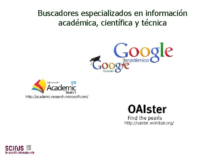 Buscadores especializados en información académica, científica y técnica http: //academic. research. microsoft. com/ http: