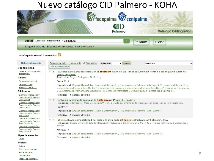 Nuevo catálogo CID Palmero - KOHA 8 