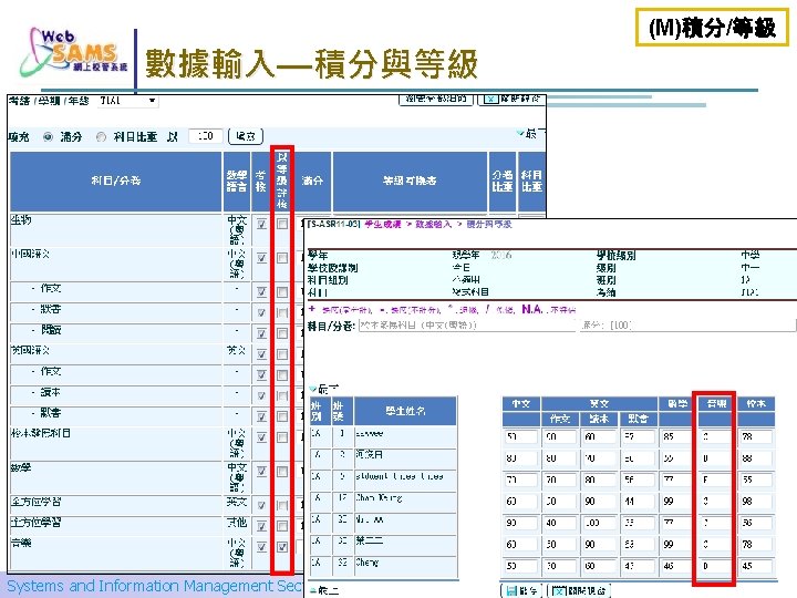 (M)積分/等級 數據輸入—積分與等級 Systems and Information Management Section Slide 4 