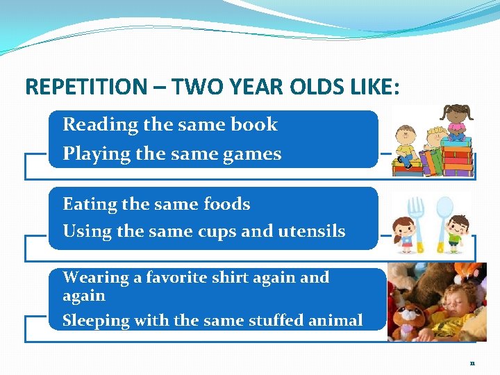 REPETITION – TWO YEAR OLDS LIKE: Reading the same book Playing the same games