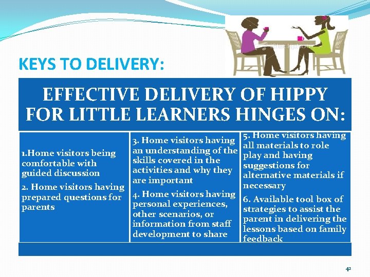 KEYS TO DELIVERY: EFFECTIVE DELIVERY OF HIPPY FOR LITTLE LEARNERS HINGES ON: 3. Home