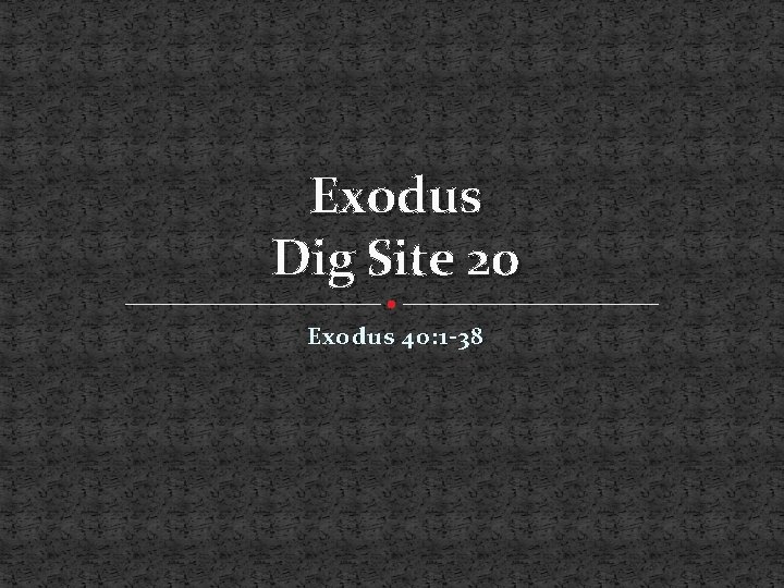 Exodus Dig Site 20 Exodus 40: 1 -38 