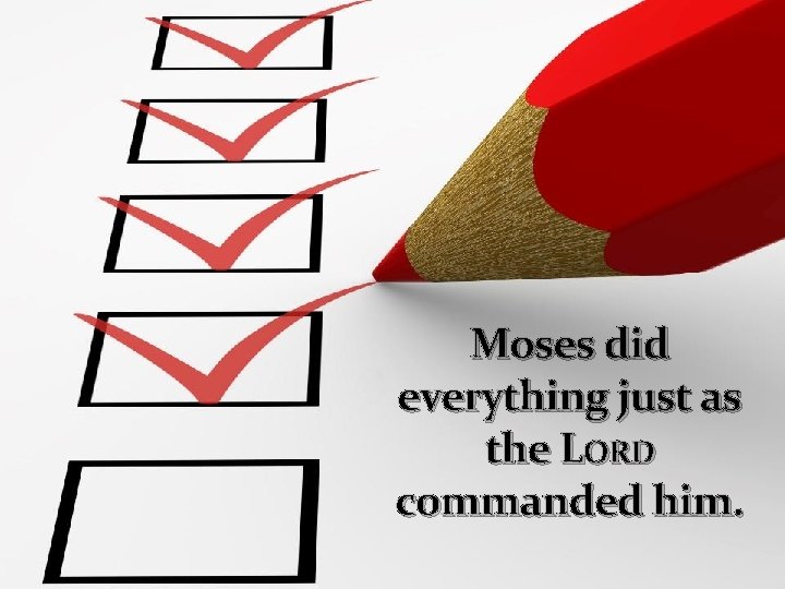Moses did everything just as the LORD commanded him. 