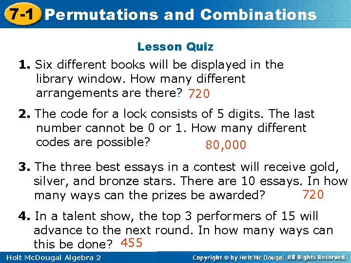 7 1 Permutationsand and Combinations Warm Up Lesson