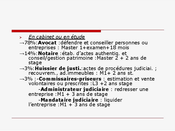 En cabinet ou en étude → 78%: Avocat : défendre et conseiller personnes ou