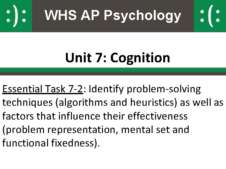 WHS AP Psychology Unit 7: Cognition Essential Task 7 -2: Identify problem-solving techniques (algorithms