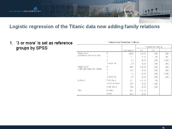 Logistic regression of the Titanic data now adding family relations 1. ‘ 3 or