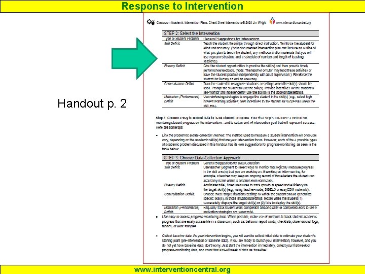 Response to Intervention Handout p. 2 www. interventioncentral. org 