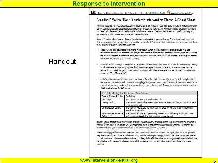 Response to Intervention Handout www. interventioncentral. org 5 