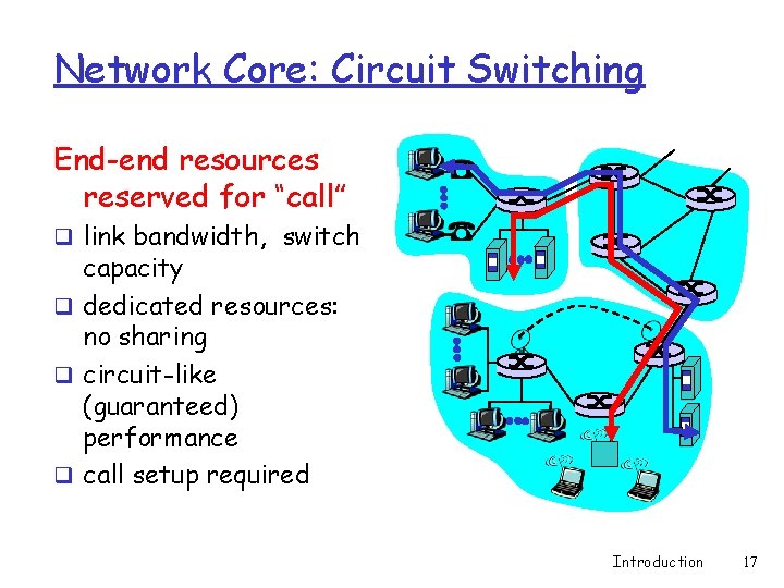 Network Core: Circuit Switching End-end resources reserved for “call” q link bandwidth, switch capacity Network Core: Circuit Switching End-end resources reserved for “call” q link bandwidth, switch capacity
