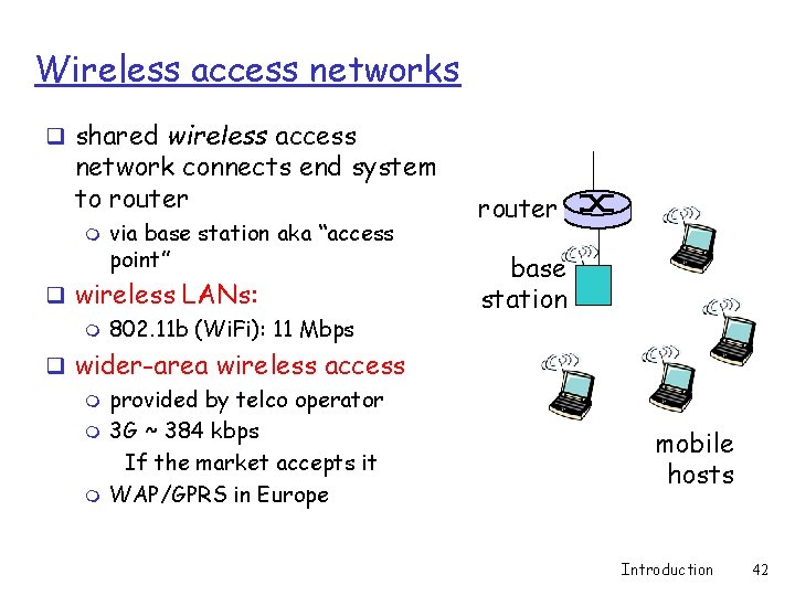 Wireless access networks q shared wireless access network connects end system to router m Wireless access networks q shared wireless access network connects end system to router m