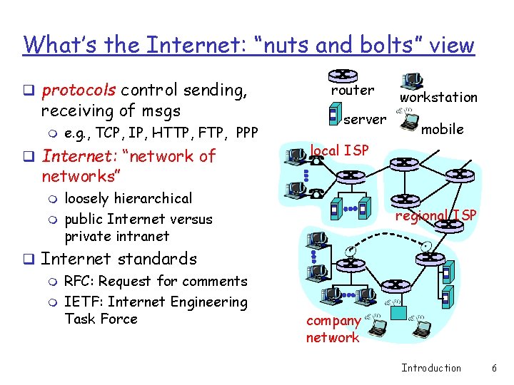 What’s the Internet: “nuts and bolts” view q protocols control sending, receiving of msgs What’s the Internet: “nuts and bolts” view q protocols control sending, receiving of msgs