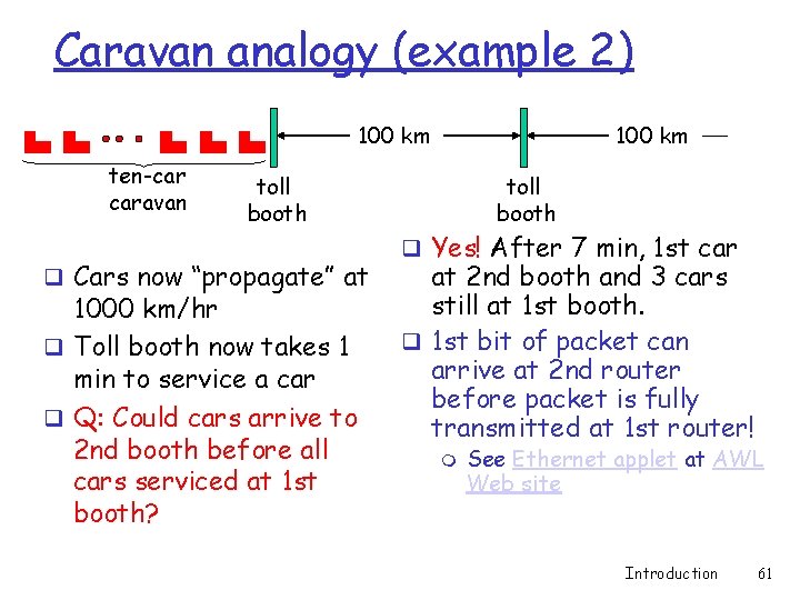 Caravan analogy (example 2) 100 km ten-car caravan 100 km toll booth q Cars Caravan analogy (example 2) 100 km ten-car caravan 100 km toll booth q Cars