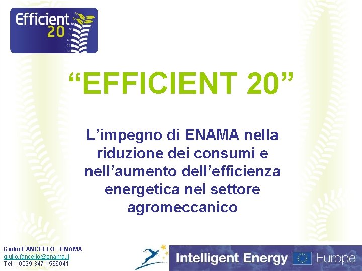 “EFFICIENT 20” L’impegno di ENAMA nella riduzione dei consumi e nell’aumento dell’efficienza energetica nel