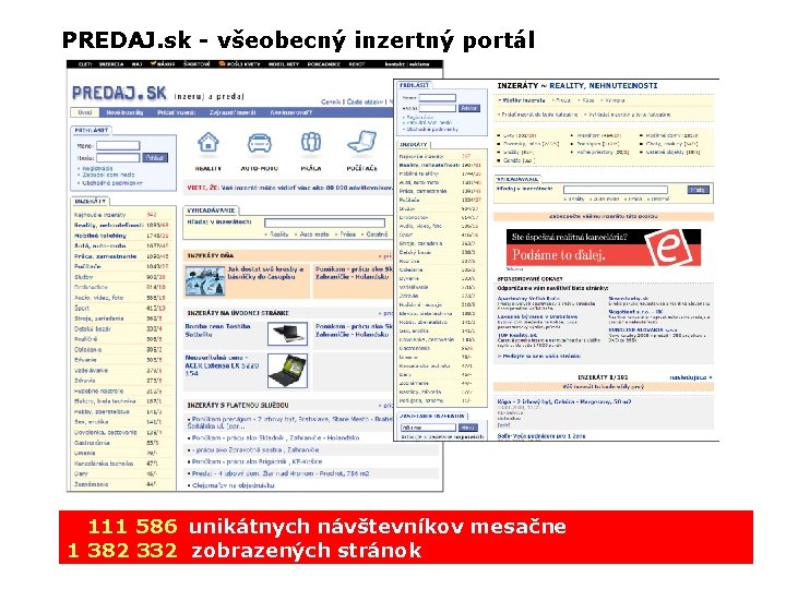 PREDAJ. sk - všeobecný inzertný portál 111 586 unikátnych návštevníkov mesačne 1 382 332