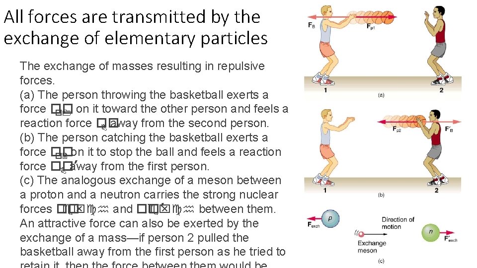 All forces are transmitted by the exchange of elementary particles The exchange of masses