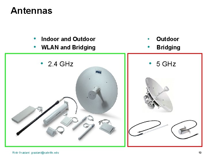 Antennas • • Indoor and Outdoor WLAN and Bridging • • Outdoor Bridging •