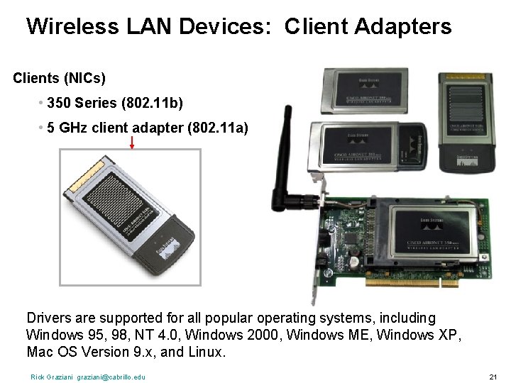 Wireless LAN Devices: Client Adapters Clients (NICs) • 350 Series (802. 11 b) •