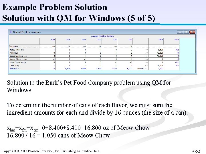 Example Problem Solution with QM for Windows (5 of 5) Solution to the Bark’s