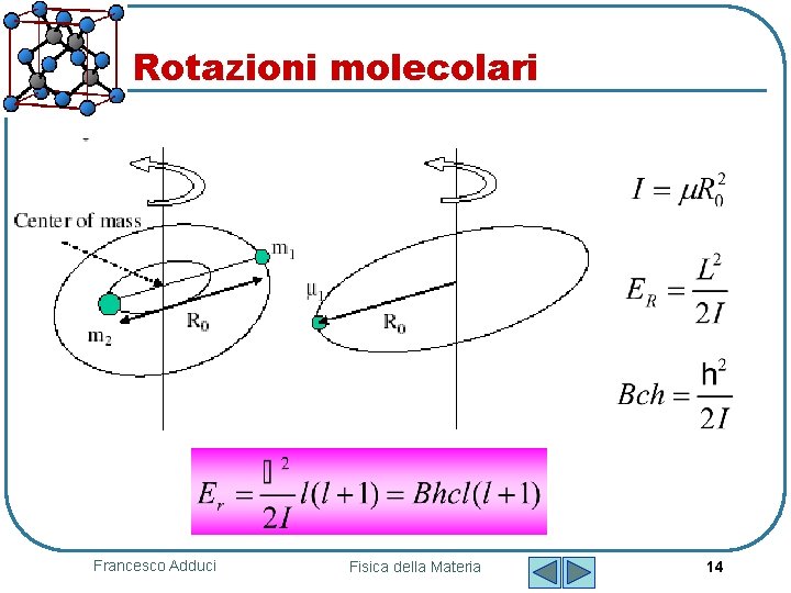 Rotazioni molecolari Francesco Adduci Fisica della Materia 14 Rotazioni molecolari Francesco Adduci Fisica della Materia 14