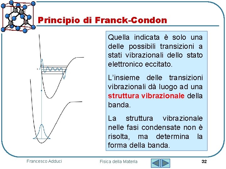 Principio di Franck-Condon Quella indicata è solo una delle possibili transizioni a stati vibrazionali Principio di Franck-Condon Quella indicata è solo una delle possibili transizioni a stati vibrazionali