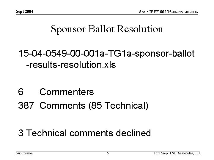 Sept 2004 doc. : IEEE 802. 15 -04 -0551 -00 -001 a Sponsor Ballot