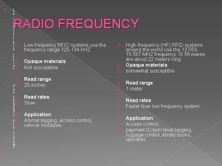 � L o w RADIO FREQUENCY f r e q u e n c