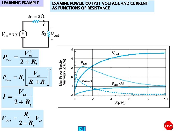 LEARNING EXAMPLE EXAMINE POWER, OUTPUT VOLTAGE AND CURRENT AS FUNCTIONS OF RESISTANCE 