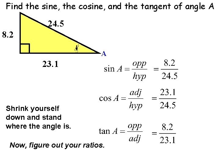 Find the sine, the cosine, and the tangent of angle A 24. 5 8.