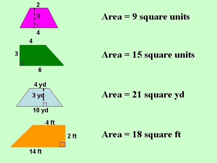 2 Area = 9 square units 3 4 4 Area = 15 square units