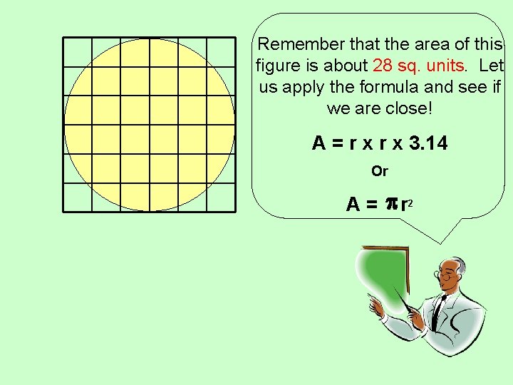 Remember that the area of this figure is about 28 sq. units. Let us