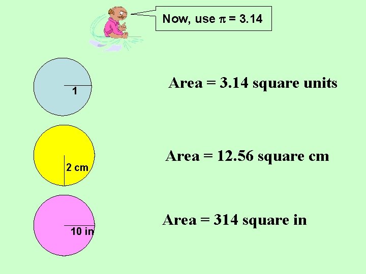 Now, use p = 3. 14 1 2 cm 10 in Area = 3.