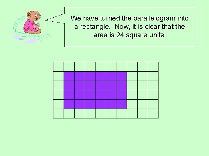 We have turned the parallelogram into a rectangle. Now, it is clear that the