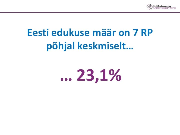 Eesti edukuse määr on 7 RP põhjal keskmiselt… … 23, 1% 
