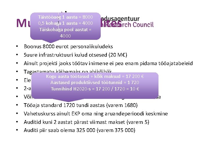 Täistööaeg 1 aasta = 8000 0, 5 kohaga 1 aasta = 4000 Täiskohaga pool