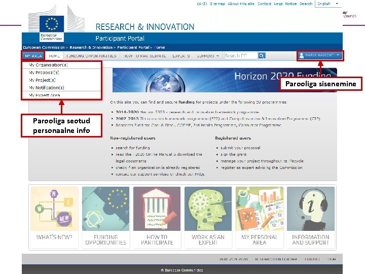 Parooliga sisenemine Parooliga seotud personaalne info 