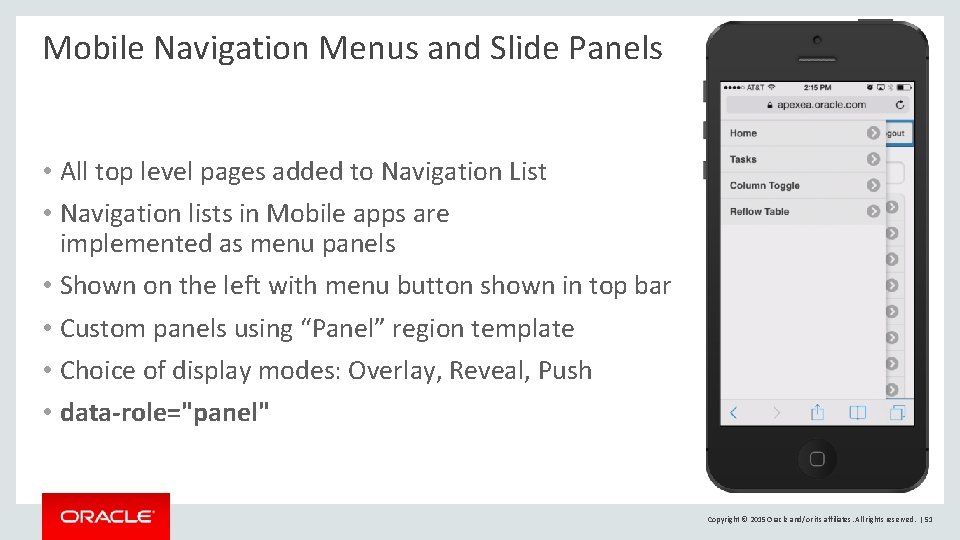 Mobile Navigation Menus and Slide Panels • All top level pages added to Navigation