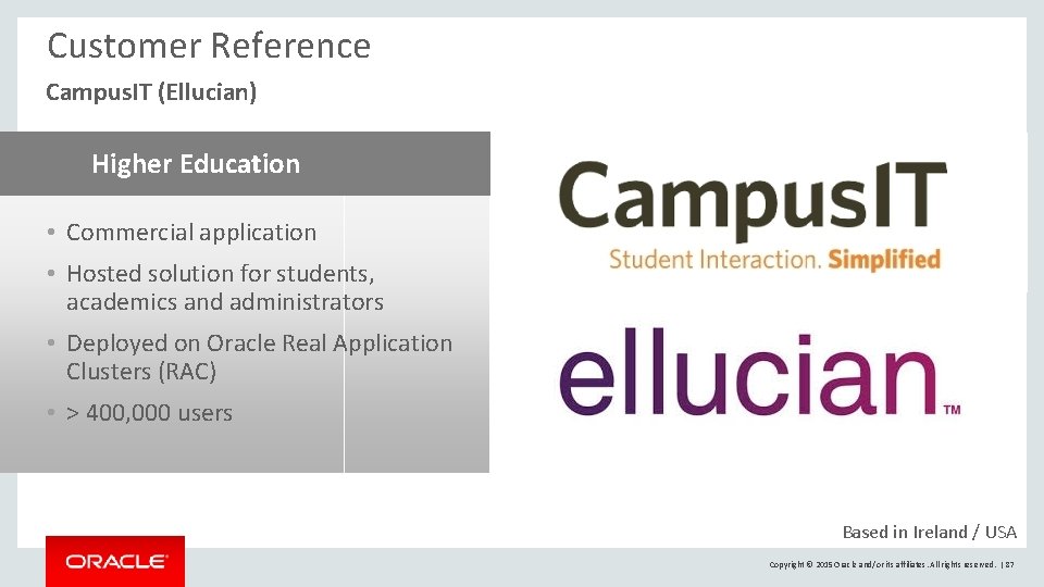 Customer Reference Campus. IT (Ellucian) Higher Education • Commercial application • Hosted solution for