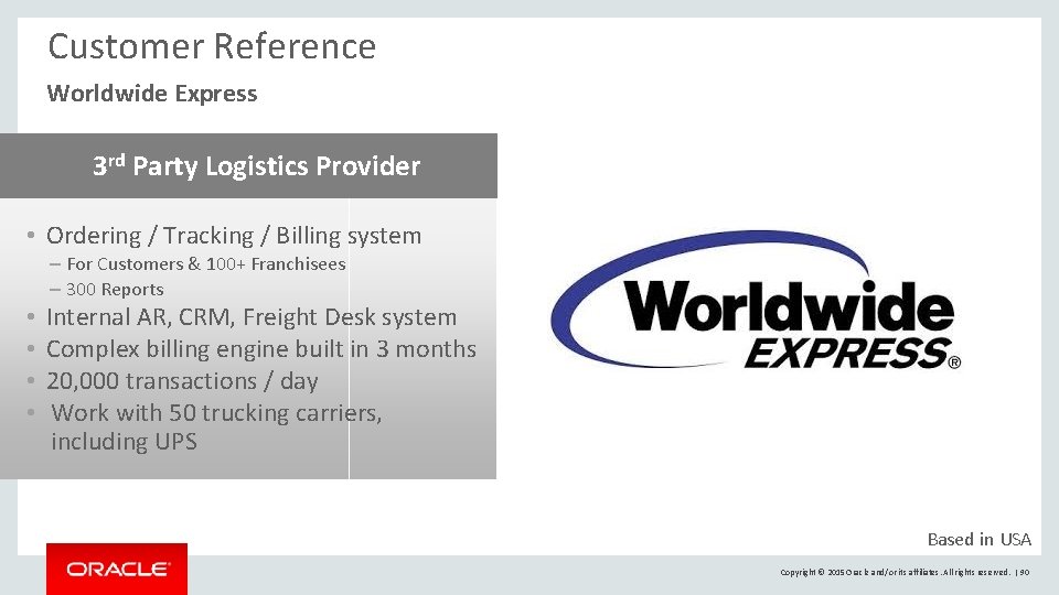 Customer Reference Worldwide Express 3 rd Party Logistics Provider • Ordering / Tracking /