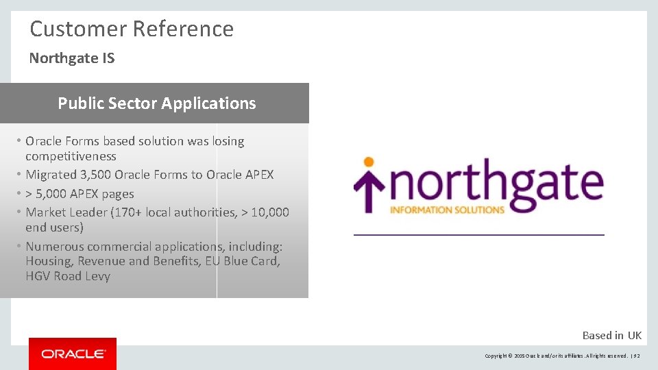 Customer Reference Northgate IS Public Sector Applications • Oracle Forms based solution was losing