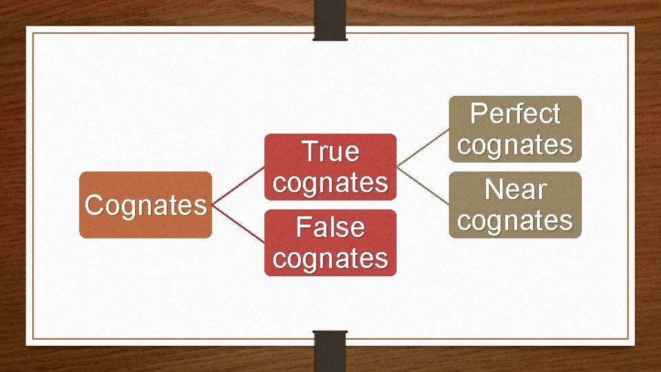 Cognates True cognates False cognates Perfect cognates Near cognates 