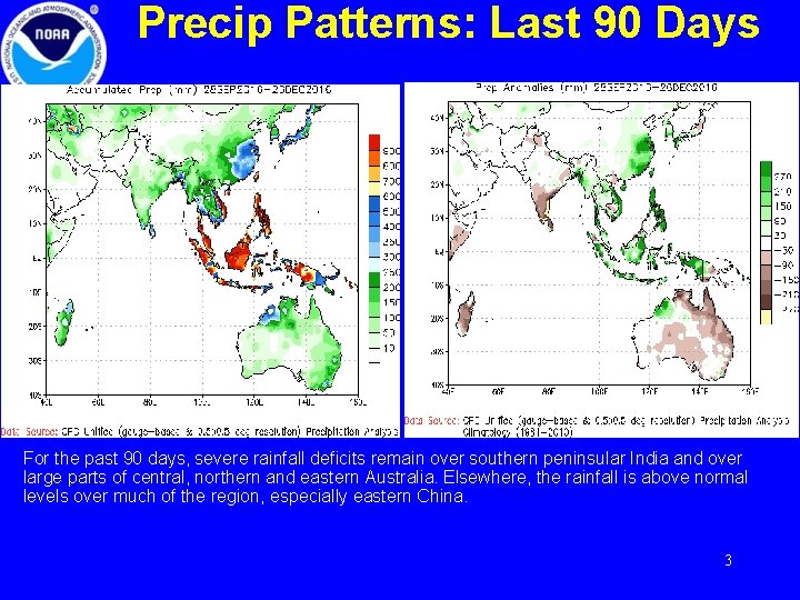 Precip Patterns: Last 90 Days For the past 90 days, severe rainfall deficits remain