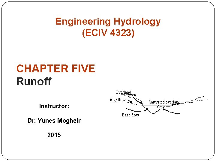 Engineering Hydrology (ECIV 4323) CHAPTER FIVE Runoff Overland flow interflow Instructor: Dr. Yunes Mogheir