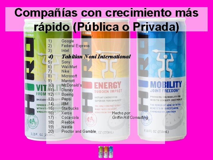 Compañías con crecimiento más rápido (Pública o Privada) 1) 2) 3) Google Federal Express