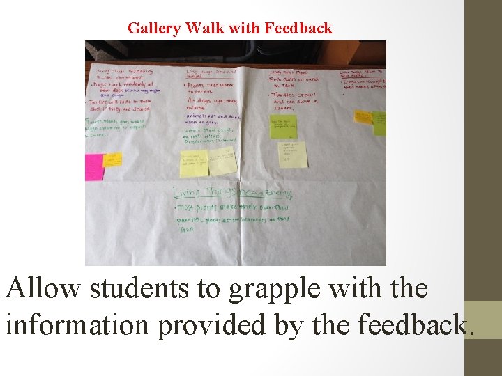Gallery Walk with Feedback Allow students to grapple with the information provided by the